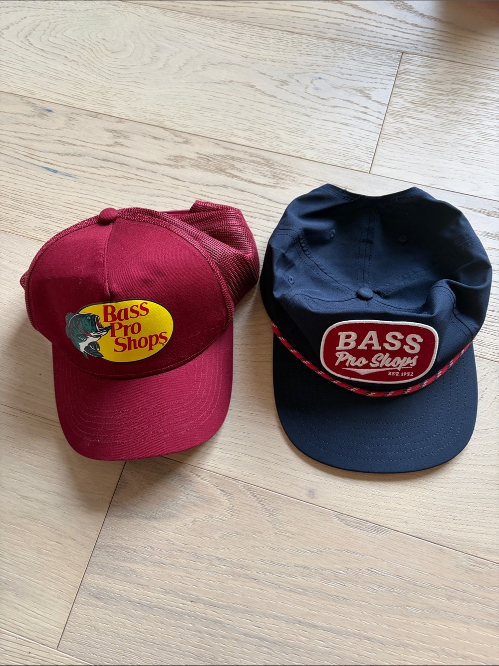 Bass Pro Shops Maroon Trucker Hat & Navy Rope Cap Two-Pack